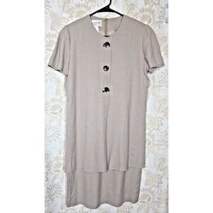 VINTAGE Evan Picone Flax Blend Shift Dress Animal Button sz 4 LAGANLOOK 80s RARE